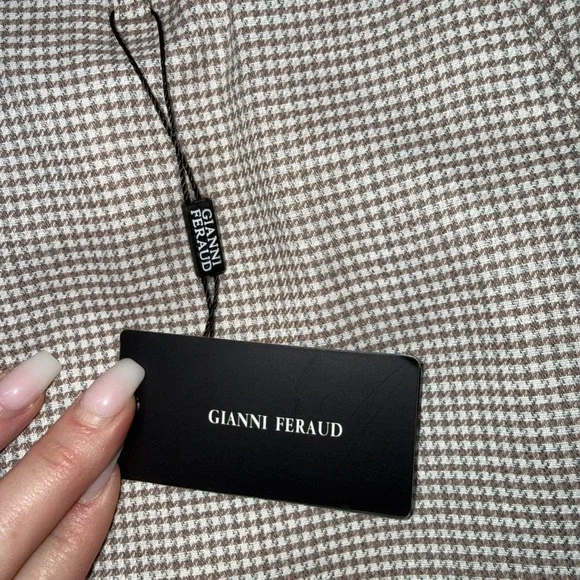 Men's Beige Checked Dress Pants - Picture 10 of 12